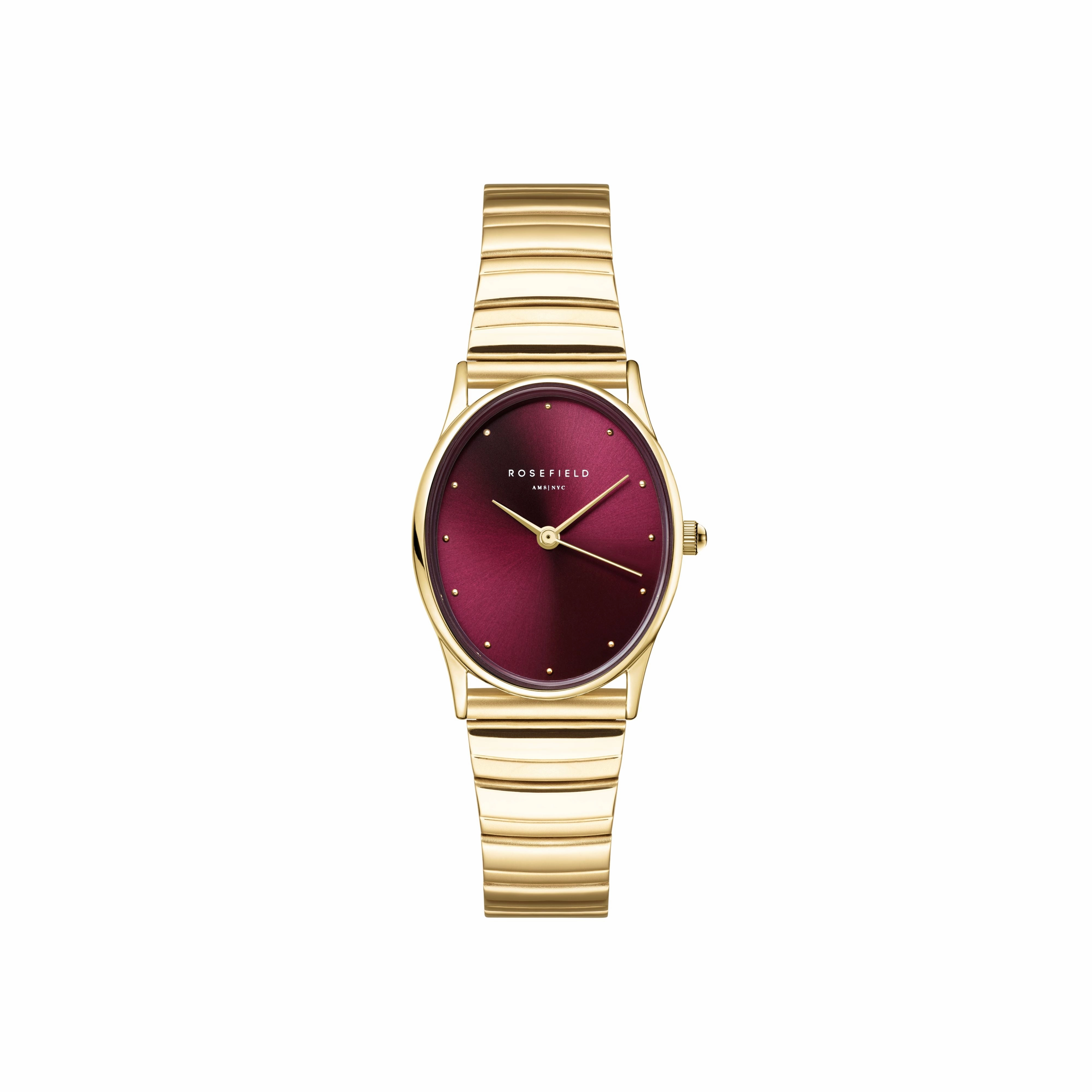 Rosefield Oval Burgundy Sunray  Gold Matte & Shine Finish Watch OVGSG-OV15,quartz watch, quartz watches for men, quartz watches for women, best quartz watch, minimalist quartz watch, luxury quartz watch, waterproof quartz watch,analog quartz watch, dig