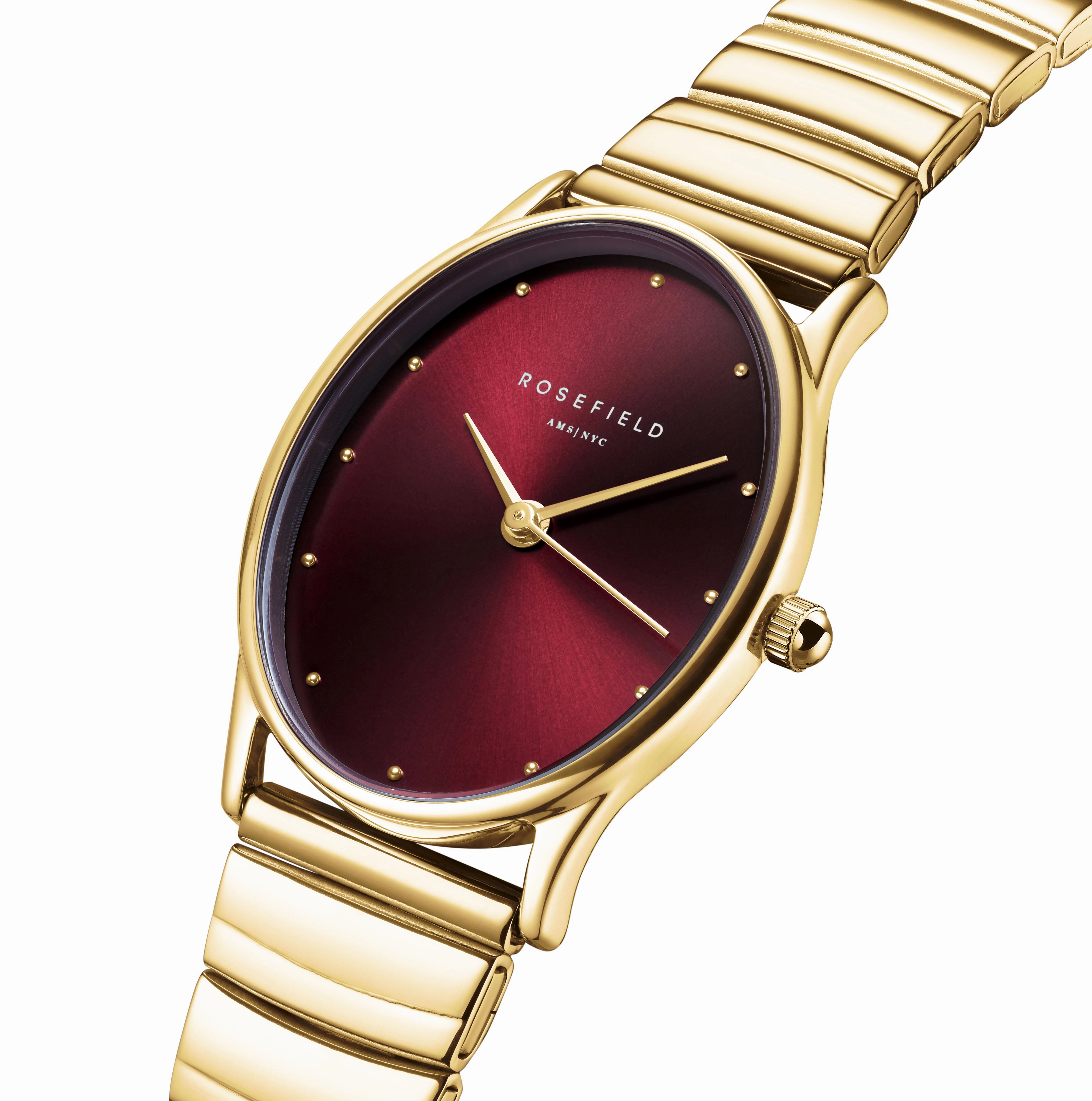 Rosefield Oval Burgundy Sunray  Gold Matte & Shine Finish Watch OVGSG-OV15