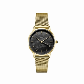 Rosefield Pearl Edit Mesh Black MOP Gold Watch RBGMG-R07 