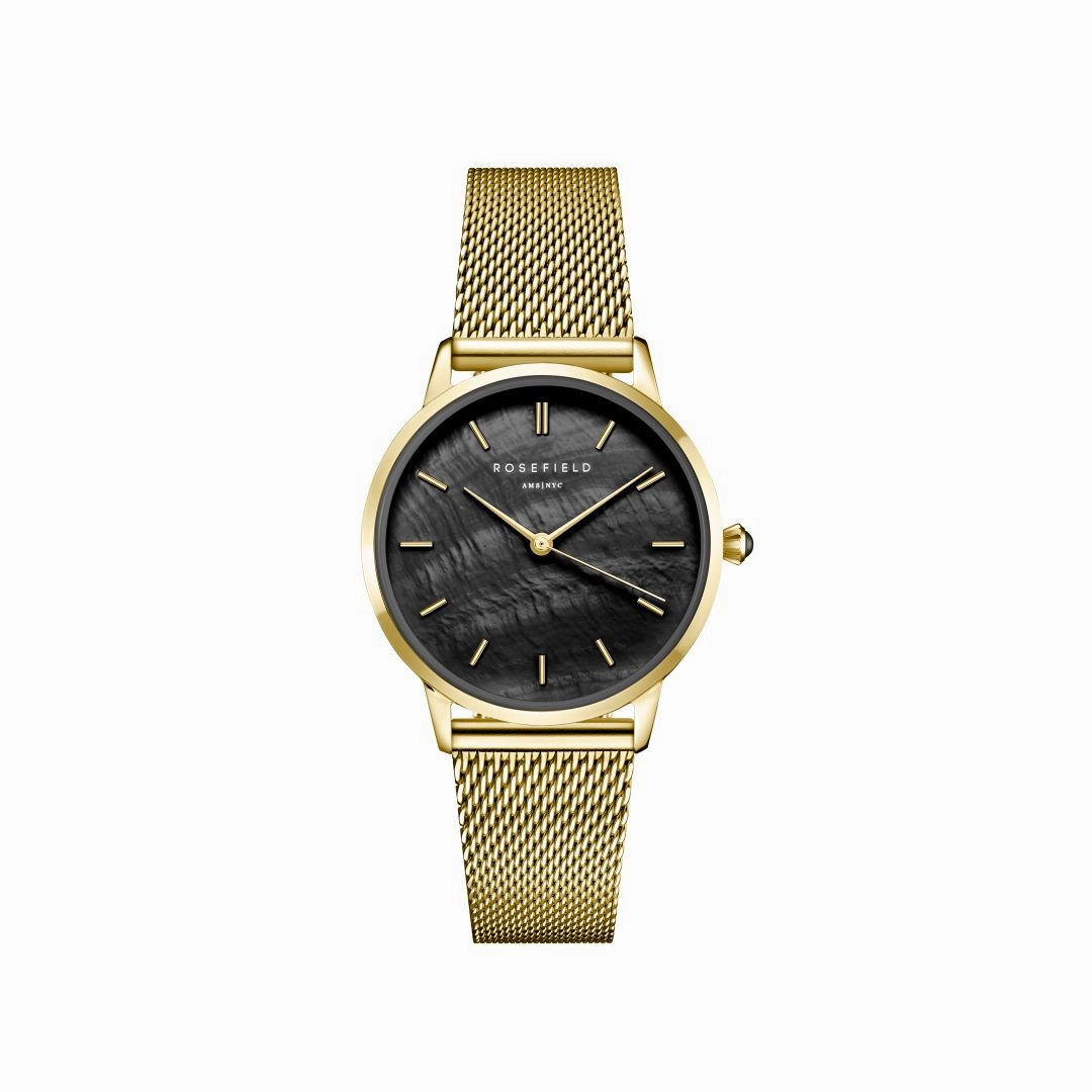Rosefield Pearl Edit Mesh Black MOP Gold Watch RBGMG-R07 