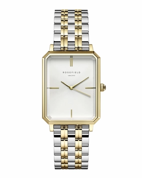 Rosefield The Octagon White Sunray Steel Silver Gold Duotone Watch OWSSSG-O48,quartz watch, quartz watches for men, quartz watches for women, best quartz watch, minimalist quartz watch, luxury quartz watch, waterproof quartz watch,analog quartz watch, digi