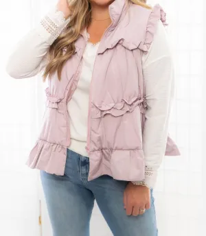 Ruffle Trimer Vest In Pink