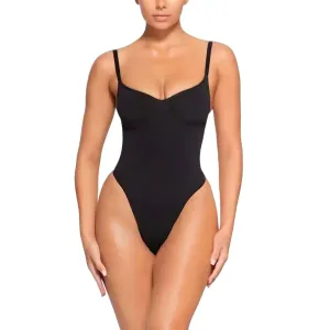 Seamless Sculpt Petitie Thong Bodysuit In Onyx