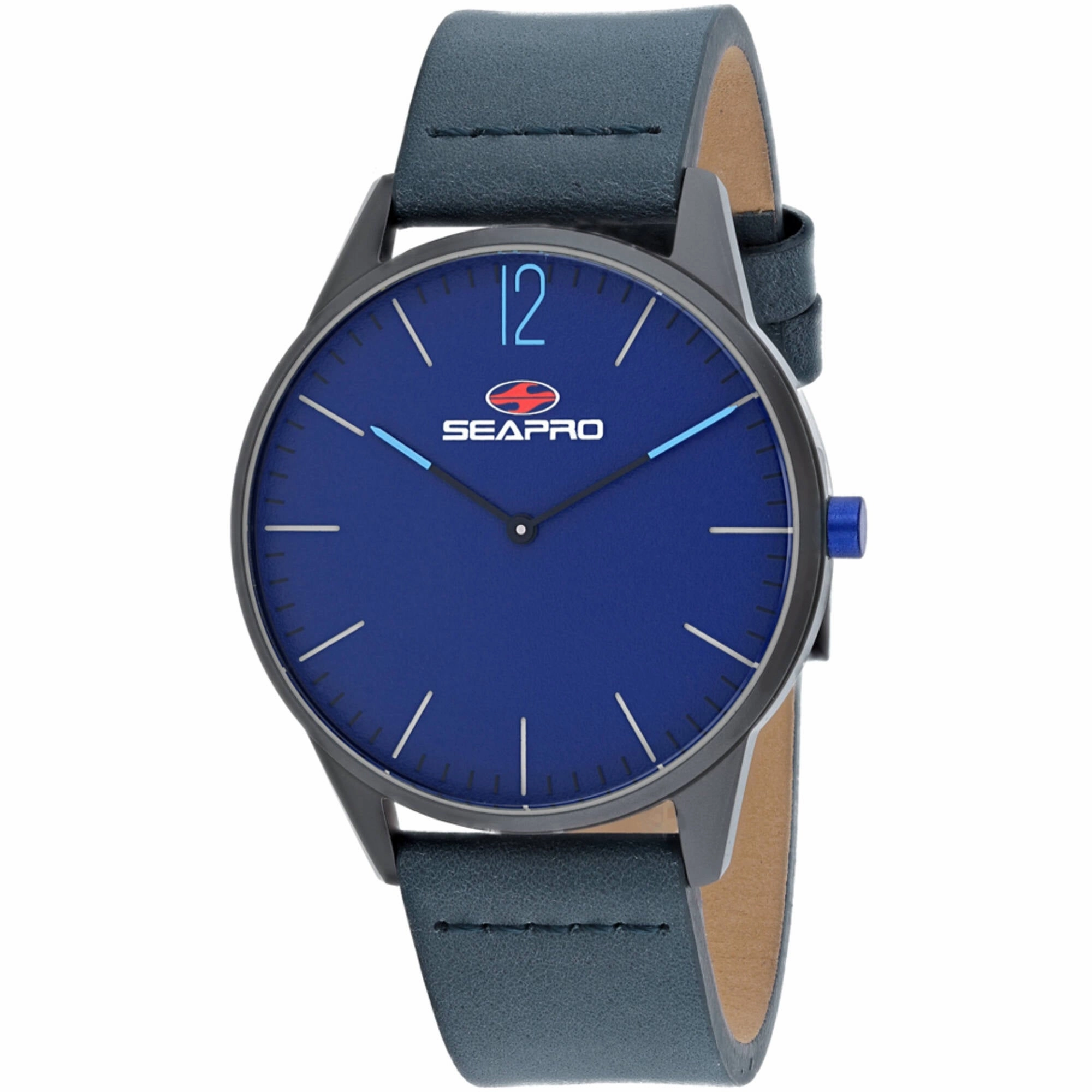 Seapro Men's Watch - Black Hole Gunmetal Case Blue Dial Leather Strap | SP0105 