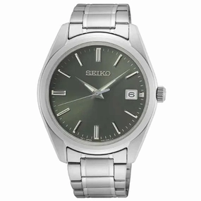 Seiko Men's Quartz Watch - Dress Olive Green Dial Silver Steel Bracelet | SUR527P1 Luxury Quartz Watch Quartz Watch Sale