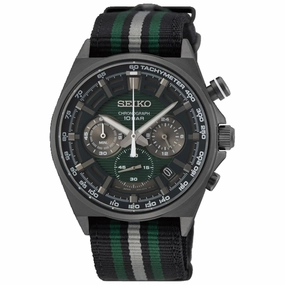 Seiko Men's Watch - Chronograph Green Dial Silver Tone Case Nylon Strap | SSB411P1 Luxury Quartz Watch Quartz Watch Sale