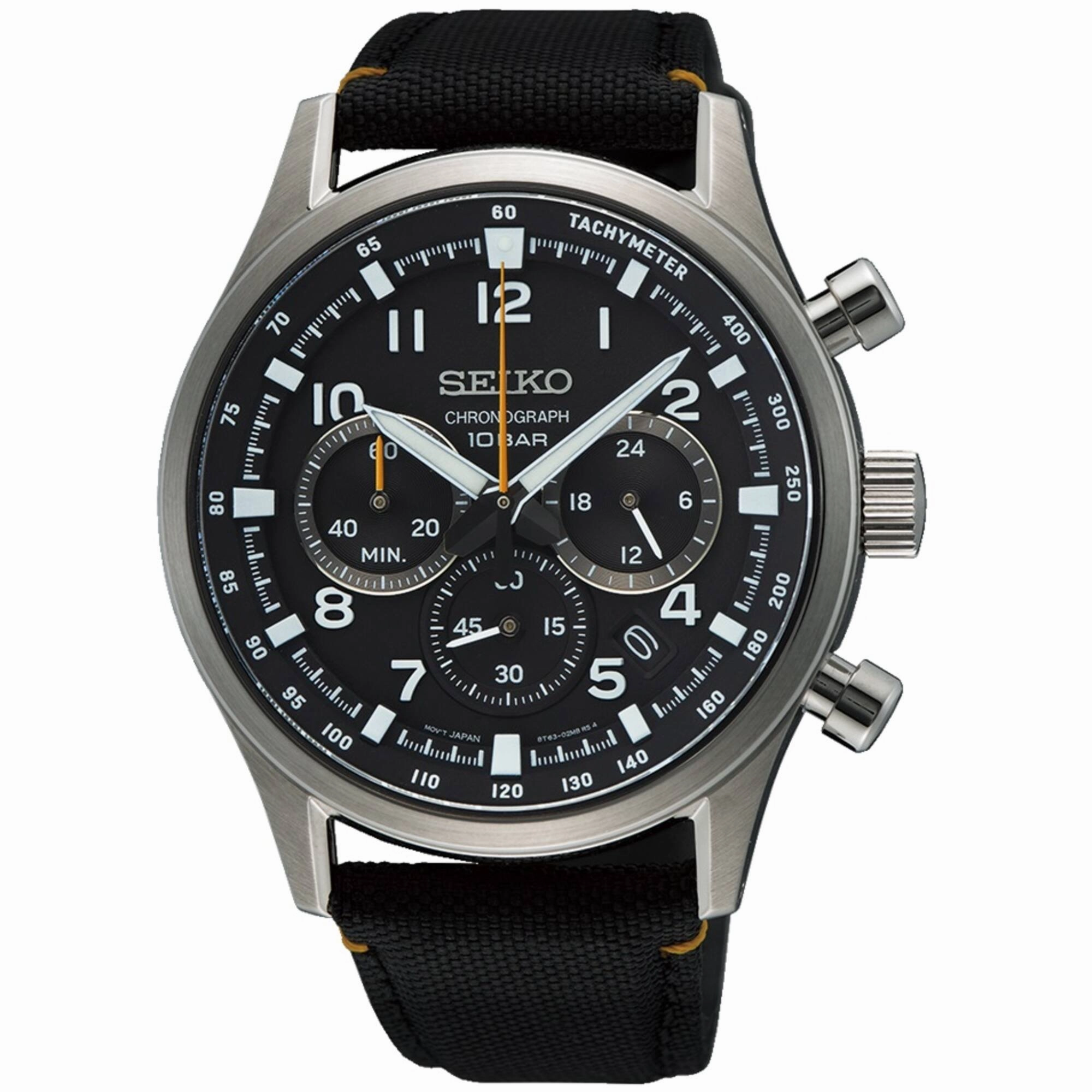 Seiko Men's Watch - Chronograph Quartz Black Dial Nylon Strap | SSB449P1 