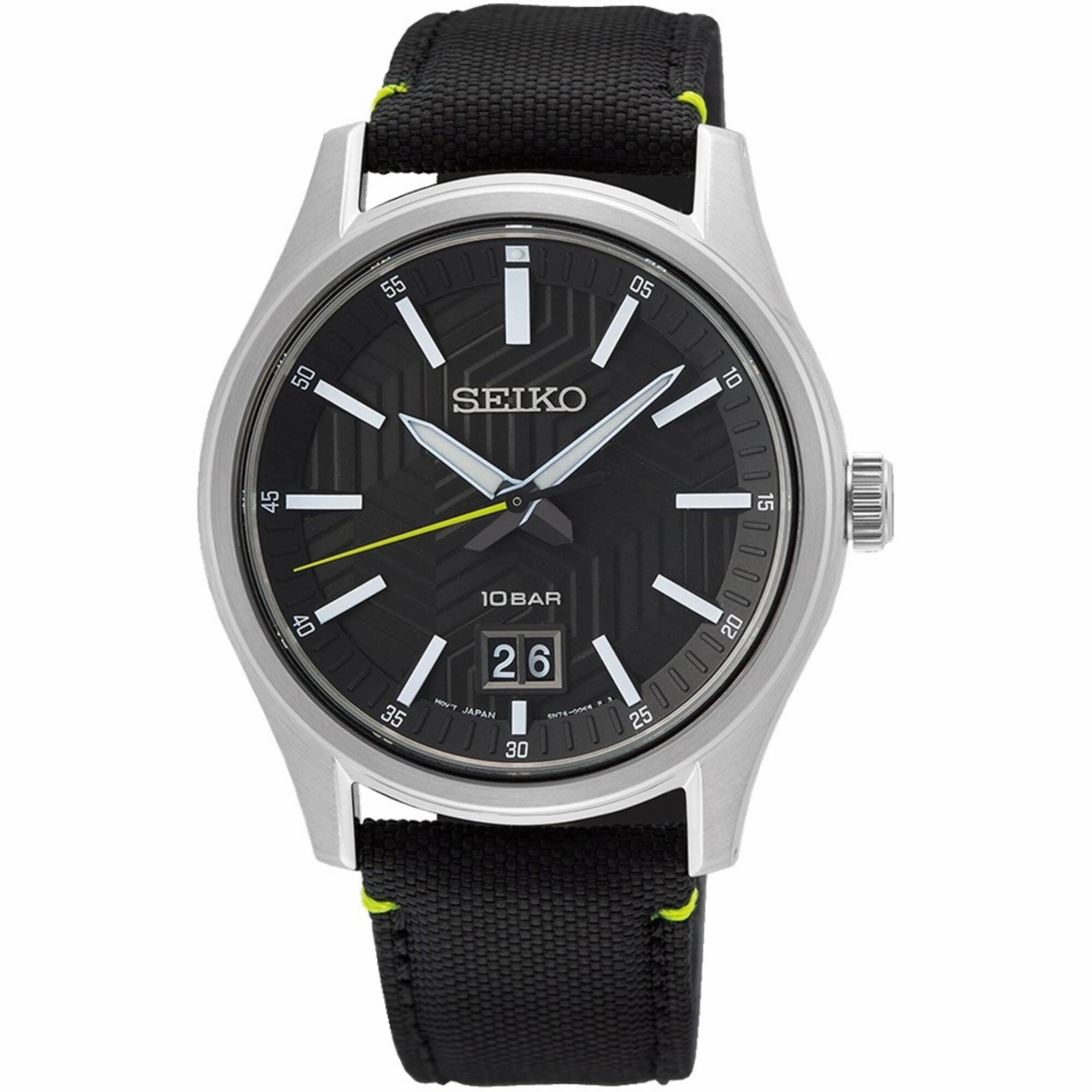 Seiko Men's Watch - Essentials Quartz Black Dial Nylon/Leather Strap | SUR517 men's watches best men's watches under $500 affordable men's watches men watches classic