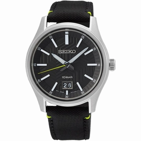 Seiko Men's Watch - Essentials Quartz Black Dial Nylon/Leather Strap | SUR517 men's watches best men's watches under $500 affordable men's watches men watches classic