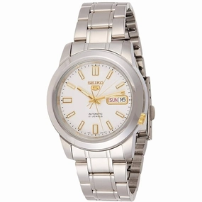 Seiko Men's Watch - Seiko 5 Automatic White Dial Stainless Steel Bracelet | SNKK07,automatic watch,automatic watches for men,automatic watches for women,luxury automatic watch,minimalist automatic watch,dress automatic watch,vintage automatic watch,automa