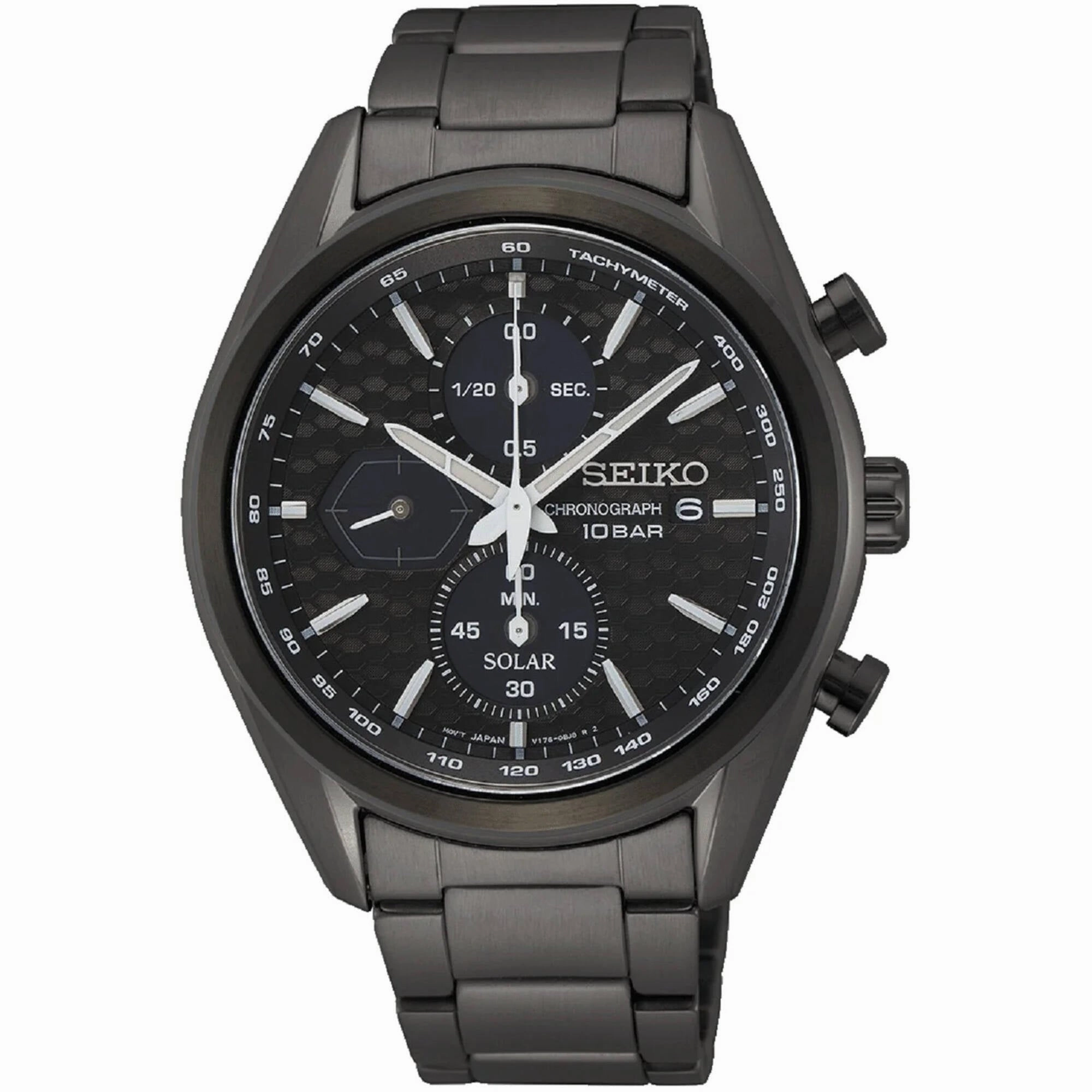 Seiko Men's Watch - Solar Quartz Black Dial Plated Stainless Steel Bracelet | SSC773 Luxury Quartz Watch Quartz Watch Sale