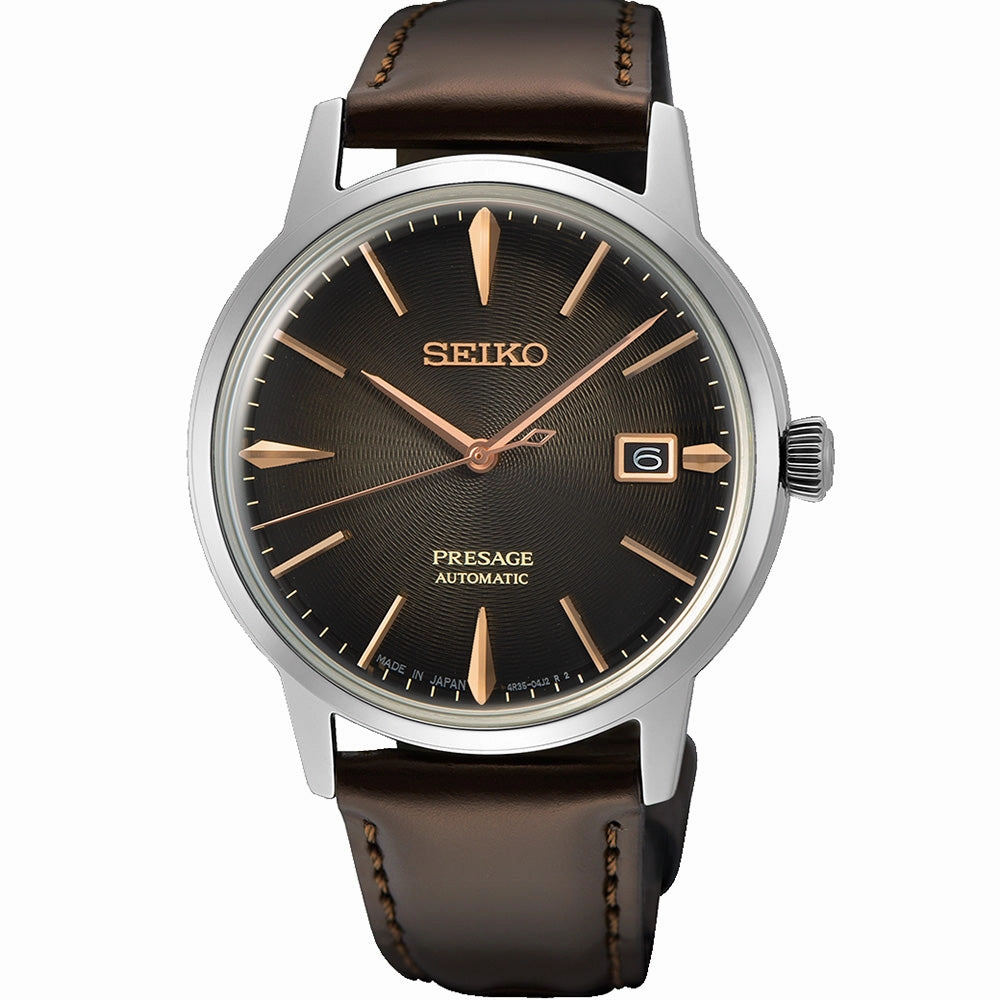 Seiko Presage SRPJ17J 'The Irish Coffee' Cocktail Time Affordable Leather Watch Leather Watch Discount