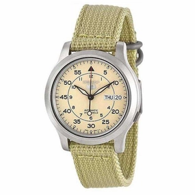 SEIKO SNK803K2 Automatic Beige Nylon Strap Watch for Men Affordable casual watches Sporty casual watches Affordable luxury casual watches