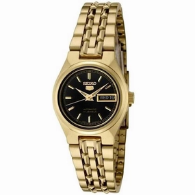 Seiko Women's Automatic Watch - 5 Sports Black Dial Yellow Gold Bracelet | SYMA06K1,automatic watch,automatic watches for men,automatic watches for women,luxury automatic watch,minimalist automatic watch,dress automatic watch,vintage automatic watch,autom
