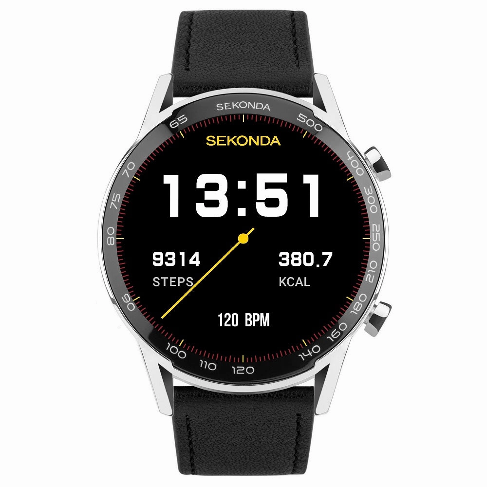 Sekonda Active Plus Smart Watch Silver Case Black Leather Strap 30178 