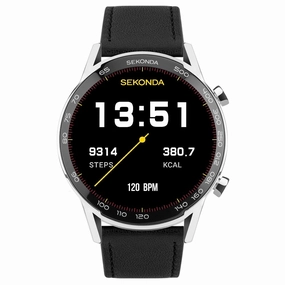 Sekonda Active Plus Smart Watch Silver Case Black Leather Strap 30178 