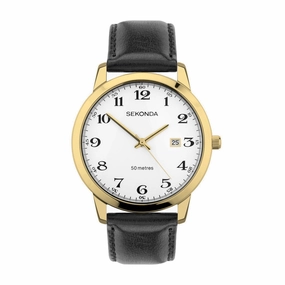 Sekonda Classic Easy Reader Gold Plated Leather Strap Mens Watch 30130 