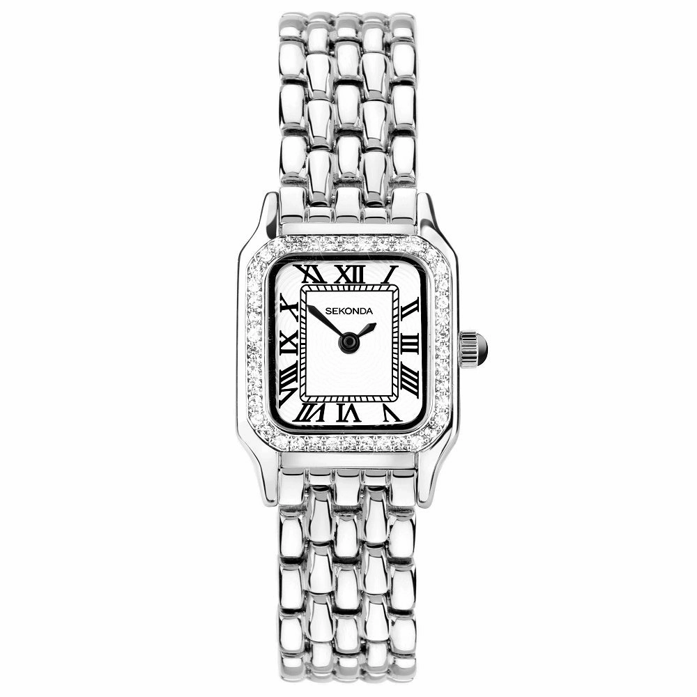 Sekonda Monica Crystal Bezel Ladies Watch Silver Colour Bracelet 40655 