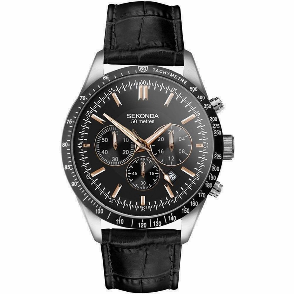 Sekonda Velocity Sports Chronograph Men's Strap Watch Black Dial 30017 