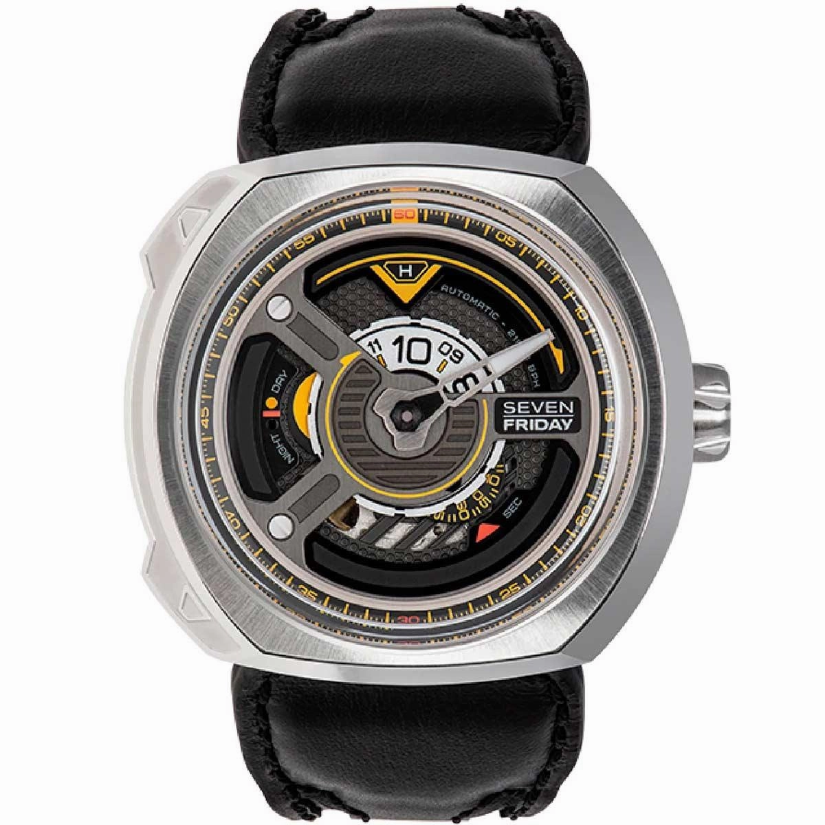 SevenFriday Men's Watch - Blade Power Reserve Black Genuine Leather Strap | W1-01,automatic watch,automatic watches for men,automatic watches for women,luxury automatic watch,minimalist automatic watch,dress automatic watch,vintage automatic watch,automat