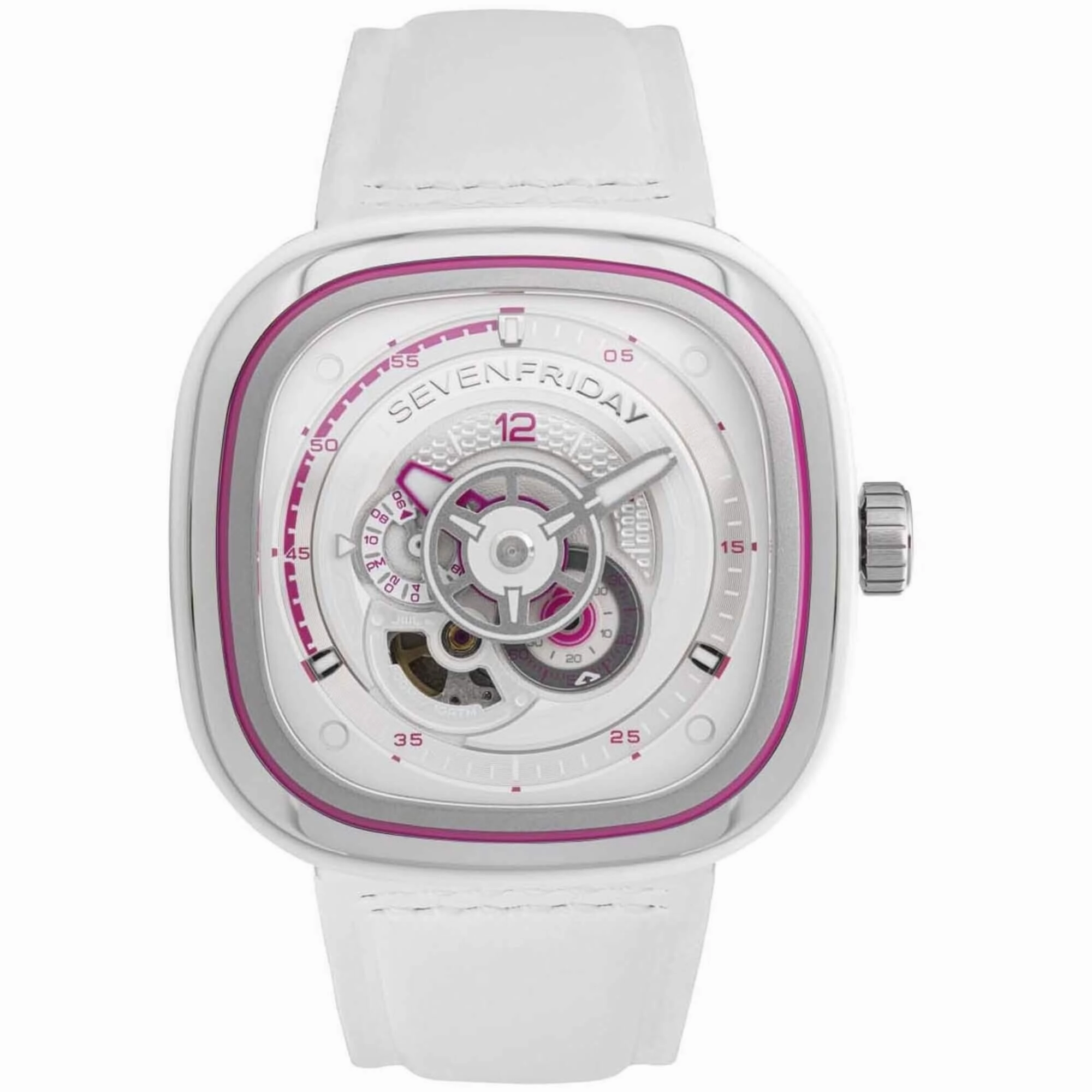 SevenFriday Men's Watch - P-Series Beach Club White and Pink Dial Strap | P3C-12,automatic watch,automatic watches for men,automatic watches for women,luxury automatic watch,minimalist automatic watch,dress automatic watch,vintage automatic watch,automati