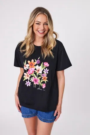 Shine On Label Floral Fantasy Tee Washed Black