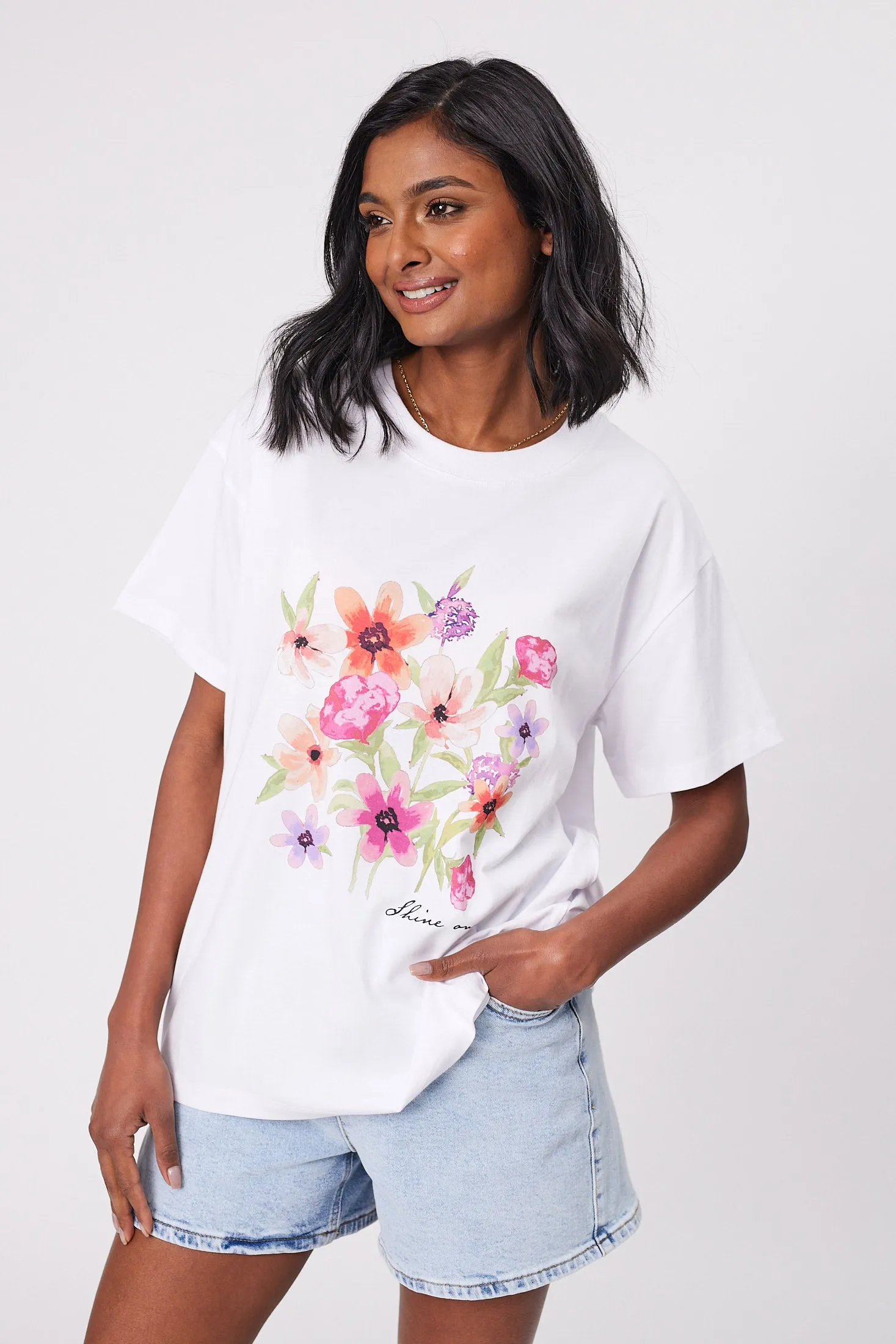 Shine On Label Floral Fantasy Tee White