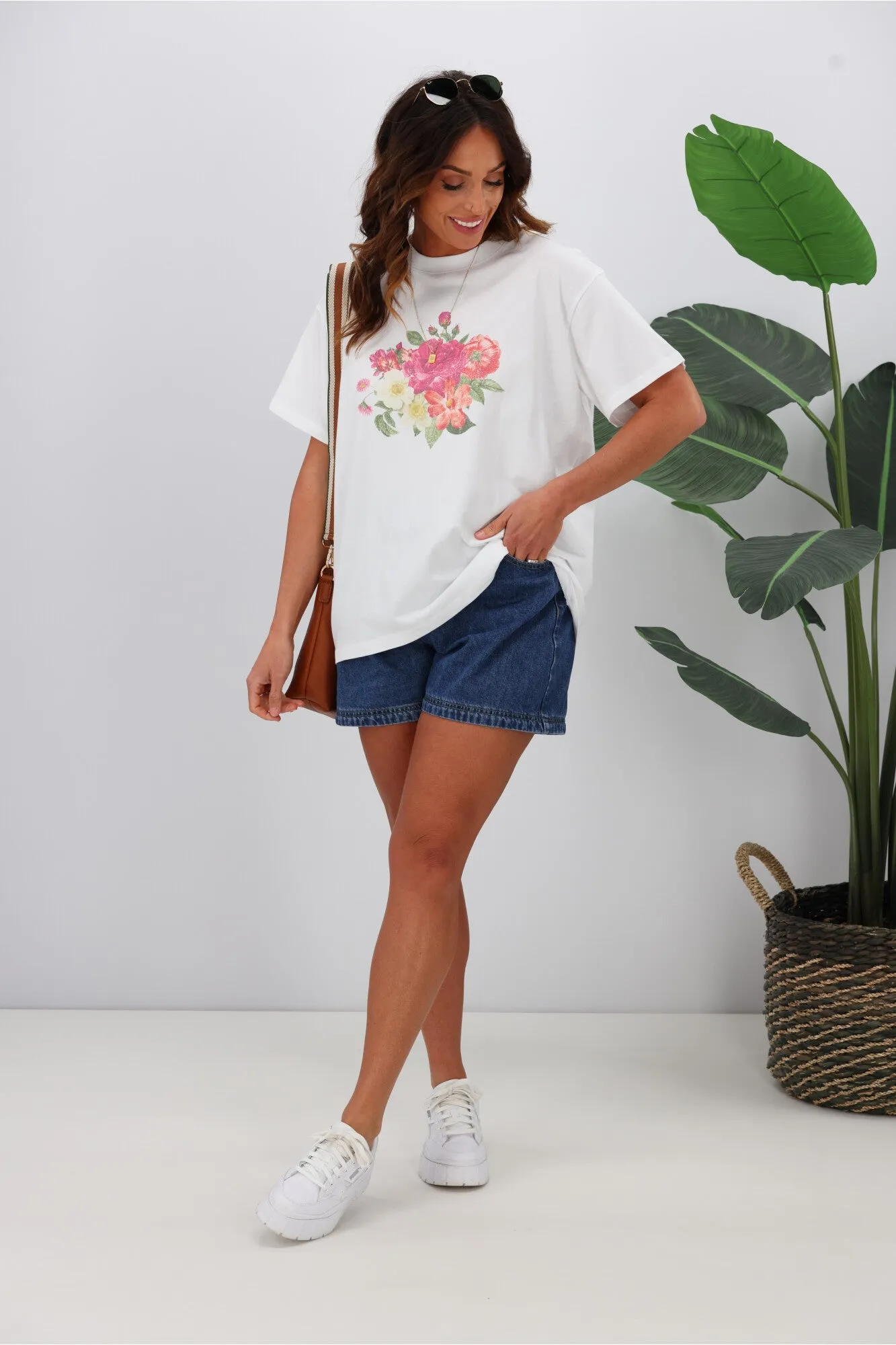 Shine On Label Flower Bunch Tee White