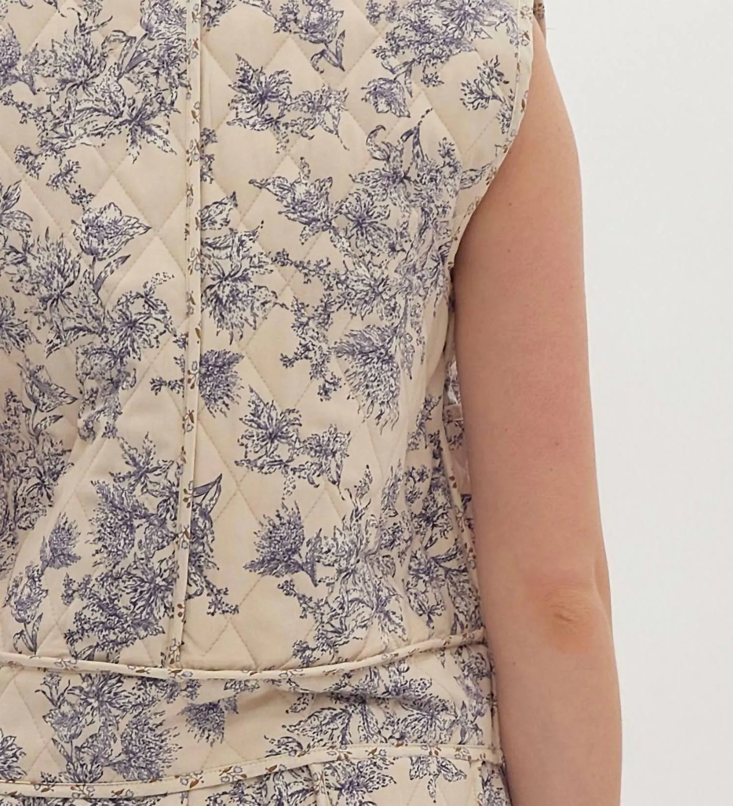 Show Me The Way Floral Quilted Vest In Ecru