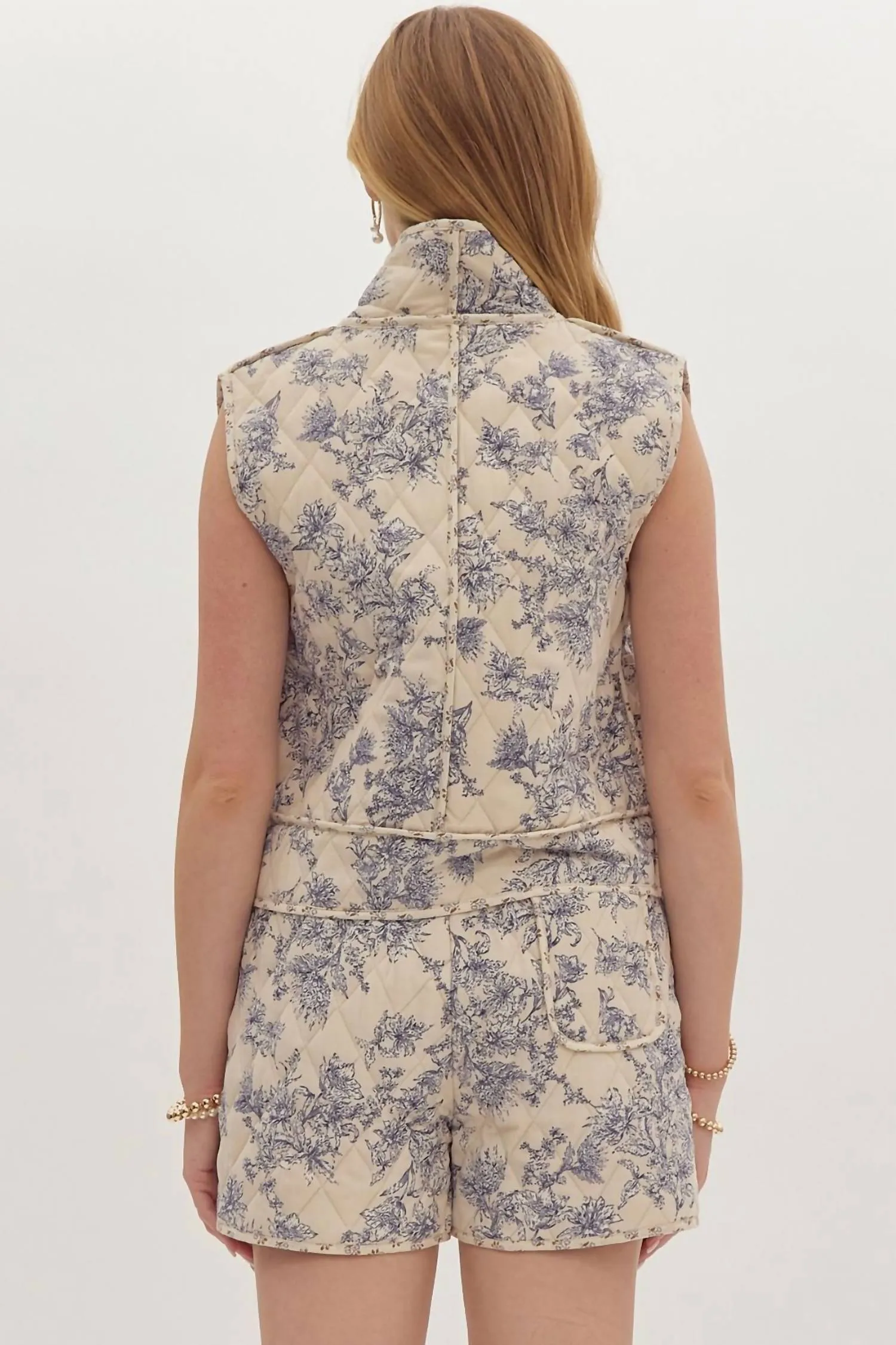 Show Me The Way Floral Quilted Vest In Ecru