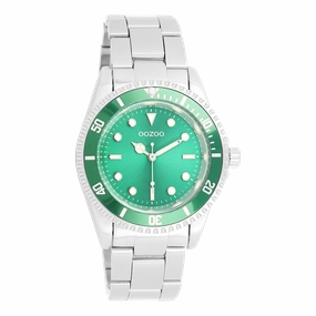 Silver coloured/green OOZOO watch with stainless steel bracelet - C11146,seiko watches,couple watches,watches designer,watches discount,women watches,best women watches,high end women's watches,high quality women's watches