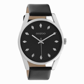 Silver coloured OOZOO watch with black leather strap - C10818,seiko watches,couple watches,watches designer,watches discount,women watches,best women watches,high end women's watches,high quality women's watches