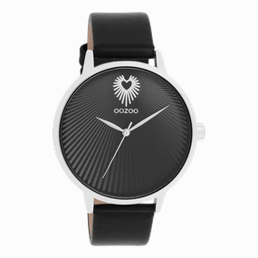 Silver coloured OOZOO watch with black leather strap - C11241,seiko watches,couple watches,watches designer,watches discount,women watches,best women watches,high end women's watches,high quality women's watches