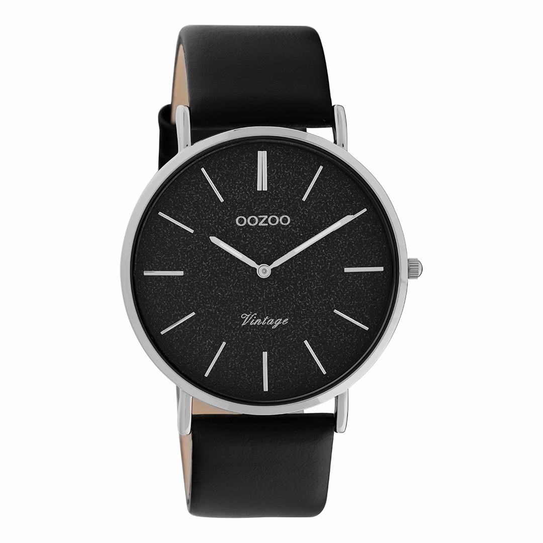 Silver coloured OOZOO watch with black leather strap - C20168,seiko watches,couple watches,watches designer,watches discount,women watches,best women watches,high end women's watches,high quality women's watches