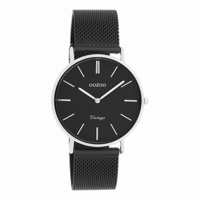 Silver coloured OOZOO watch with black metal mesh bracelet - C8866,seiko watches,couple watches,watches designer,watches discount,women watches,best women watches,high end women's watches,high quality women's watches