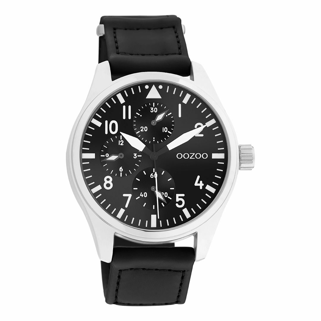 Silver coloured OOZOO watch with black velcro strap - C11009,seiko watches,mens watches,couple watches,watches designer,watches discount,best watches for men