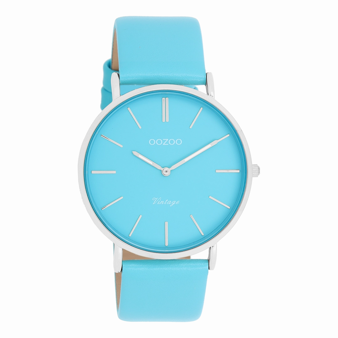Silver coloured OOZOO watch with bright blue leather strap - C20322,seiko watches,couple watches,watches designer,watches discount,women watches,best women watches,high end women's watches,high quality women's watches