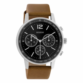 Silver coloured OOZOO watch with brown leather strap - C10812,seiko watches,mens watches,couple watches,watches designer,watches discount,best watches for men