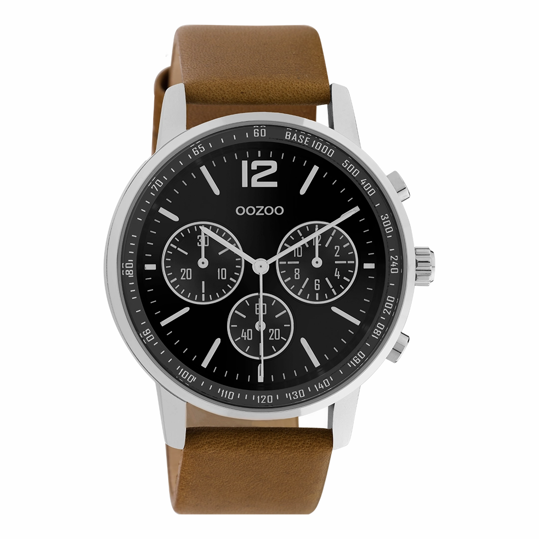 Silver coloured OOZOO watch with brown leather strap - C10812,seiko watches,mens watches,couple watches,watches designer,watches discount,best watches for men