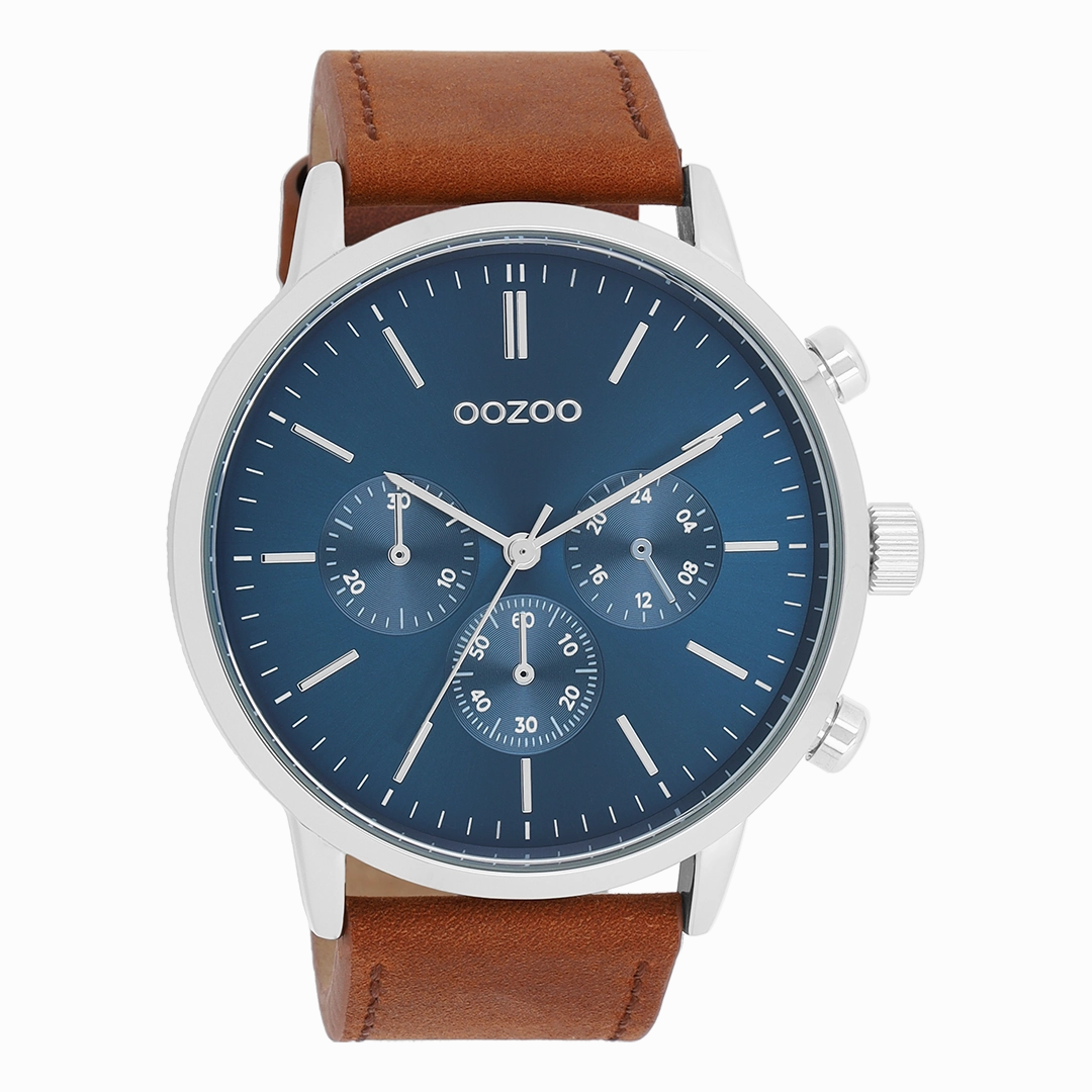 Silver coloured OOZOO watch with brown leather strap - C11200,seiko watches,mens watches,couple watches,watches designer,watches discount,best watches for men