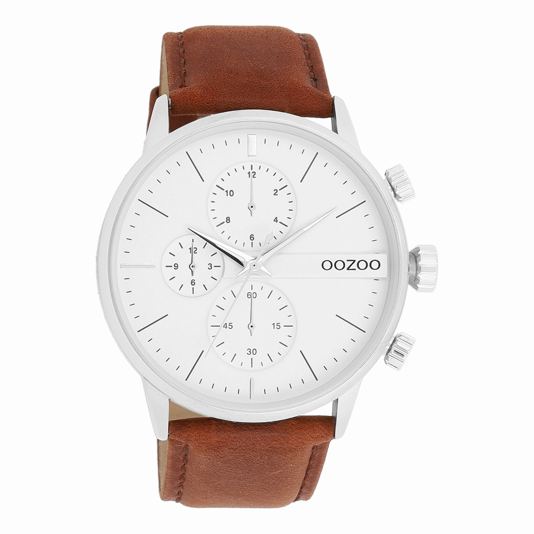 Silver coloured OOZOO watch with brown leather strap - C11220,seiko watches,mens watches,couple watches,watches designer,watches discount,best watches for men