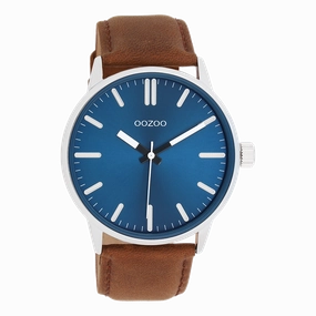 Silver coloured OOZOO watch with brown leather strap - C11400,seiko watches,mens watches,couple watches,watches designer,watches discount,best watches for men