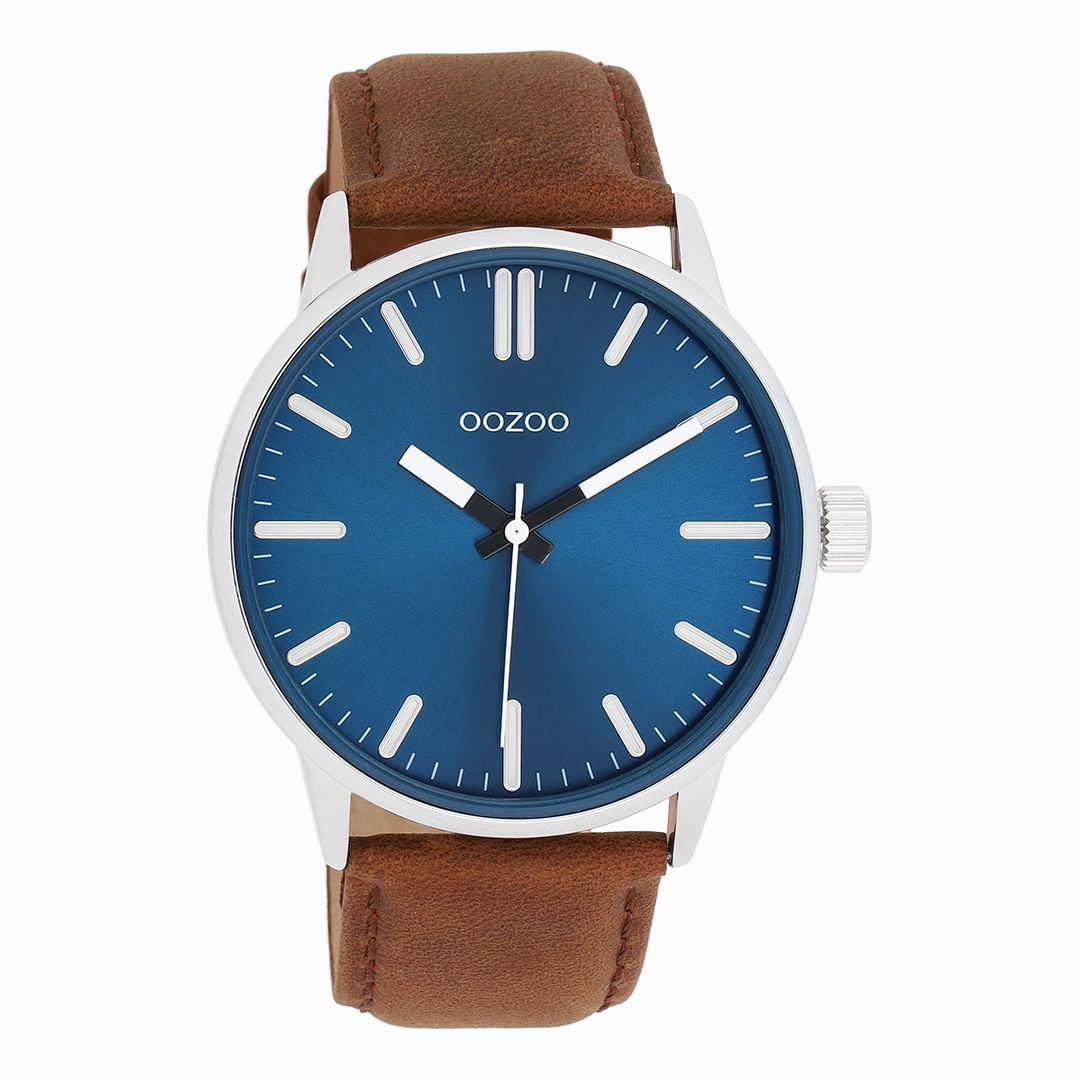 Silver coloured OOZOO watch with brown leather strap - C11400,seiko watches,mens watches,couple watches,watches designer,watches discount,best watches for men