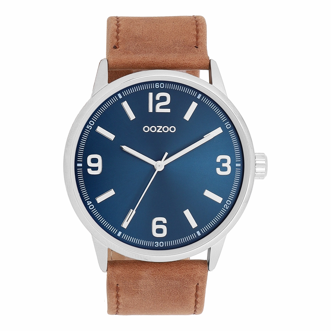 Silver coloured OOZOO watch with brown leather strap - C11501,seiko watches,mens watches,couple watches,watches designer,watches discount,best watches for men