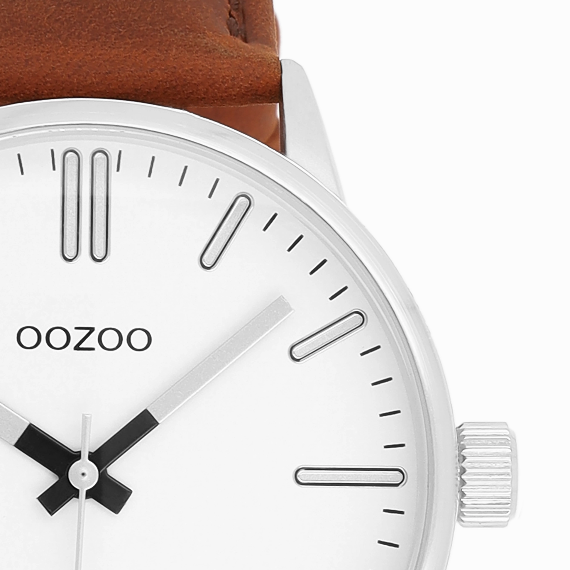 Silver coloured OOZOO watch with brown leather strap - C11513