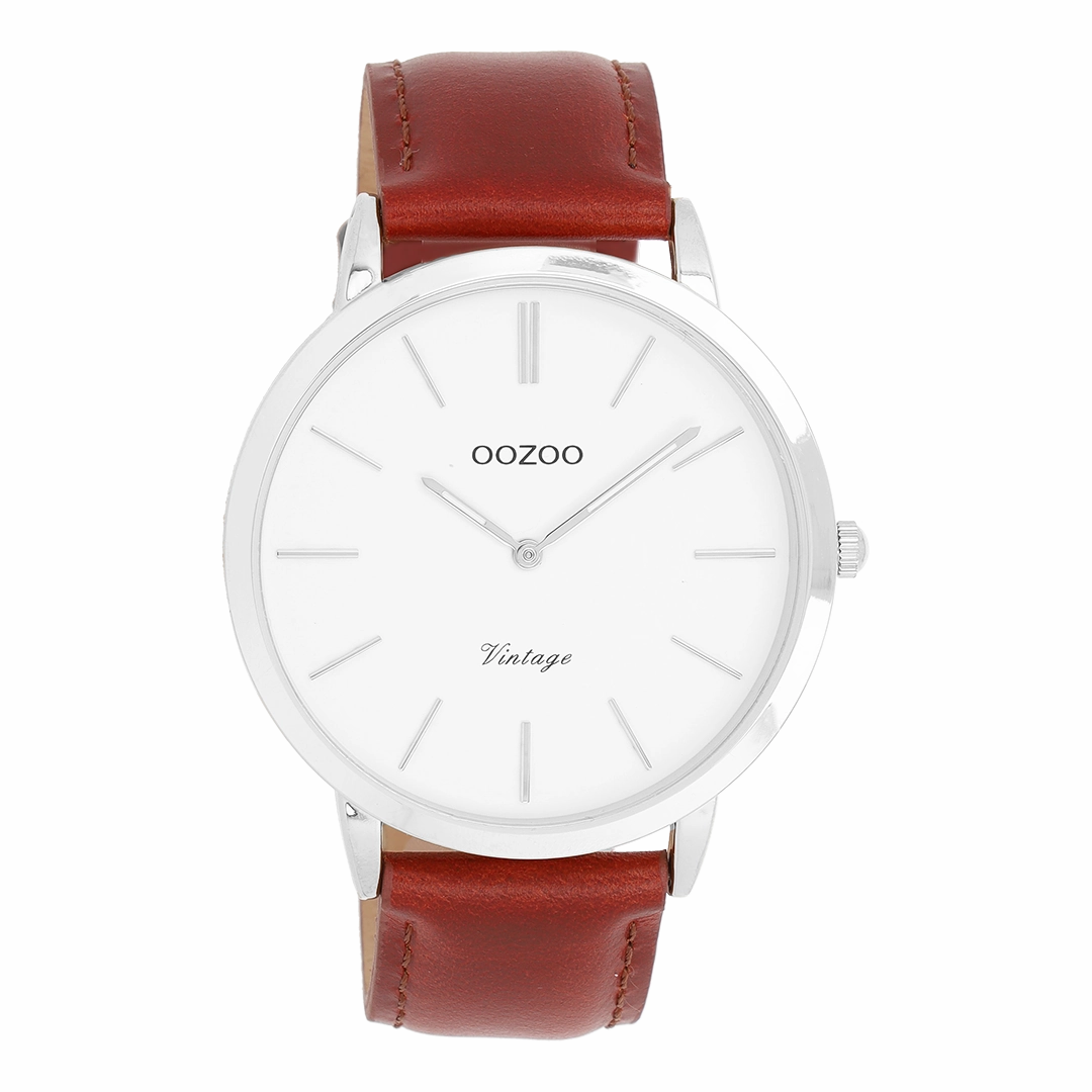 Silver coloured OOZOO watch with brown leather strap - C20385,seiko watches,mens watches,couple watches,watches designer,watches discount,best watches for men