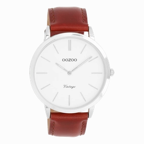 Silver coloured OOZOO watch with brown leather strap - C20385,seiko watches,mens watches,couple watches,watches designer,watches discount,best watches for men
