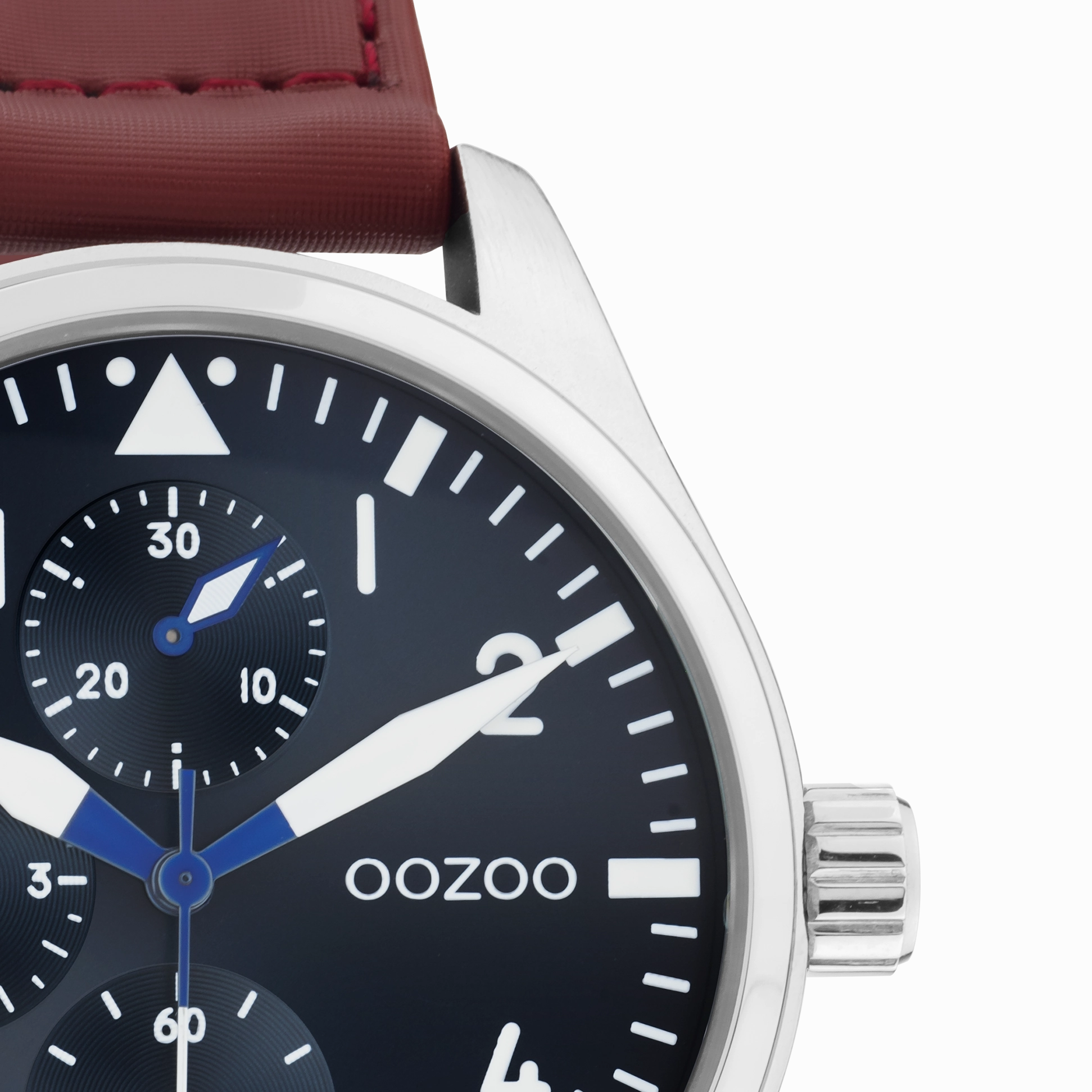 Silver coloured OOZOO watch with brown velcro strap - C11006