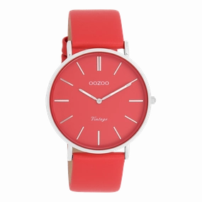 Silver coloured OOZOO watch with chili pepper leather strap - C20324,seiko watches,mens watches,couple watches,watches designer,watches discount,best watches for men