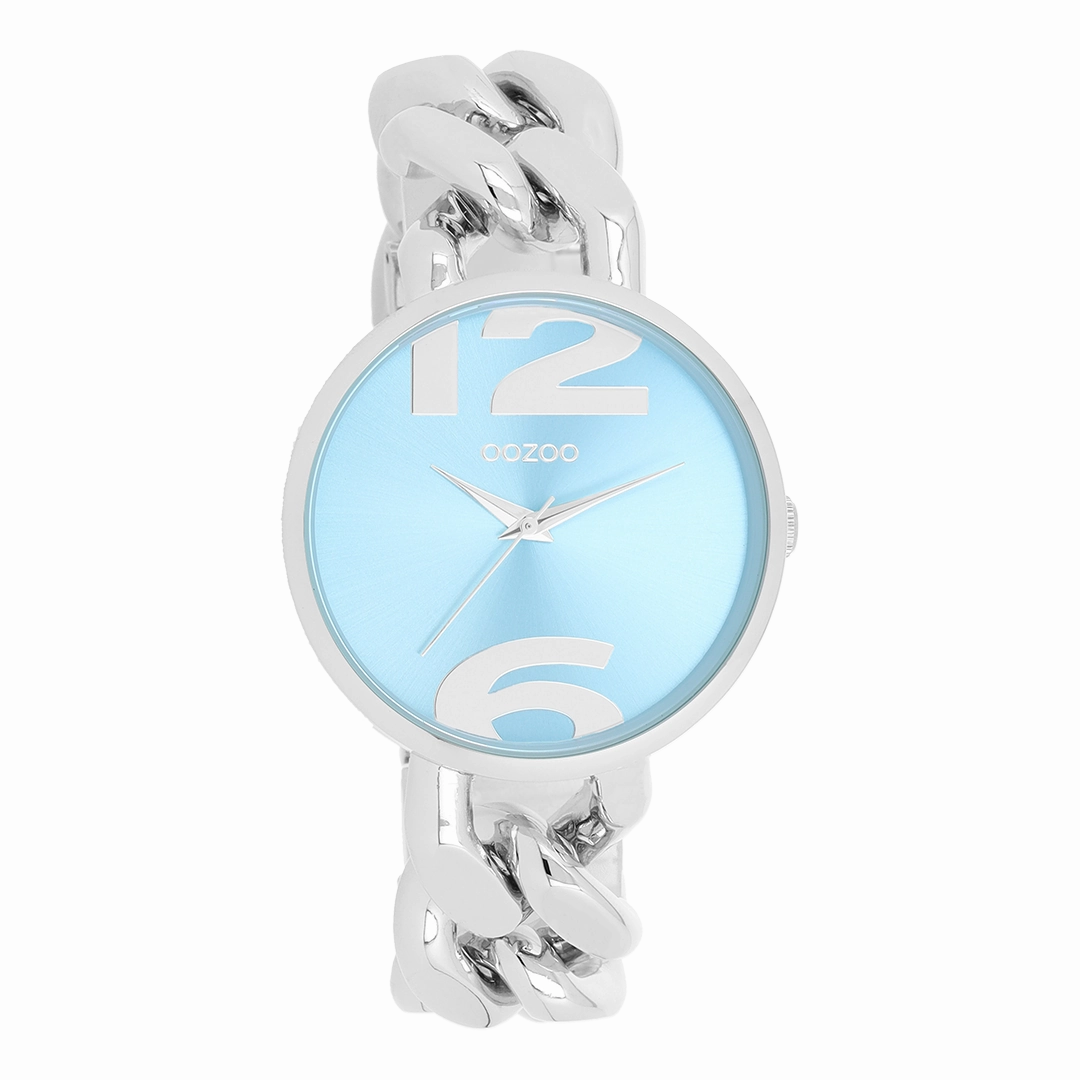 Silver coloured OOZOO watch with chunky chain bracelet - C11350,seiko watches,couple watches,watches designer,watches discount,women watches,best women watches,high end women's watches,high quality women's watches